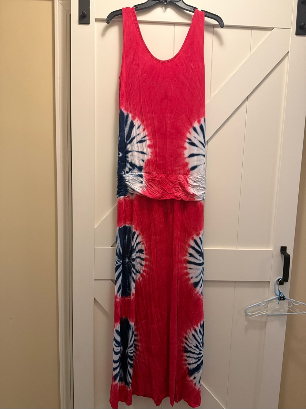 VENUS Red Tie-Dye Maxi Dress with Navy Accents